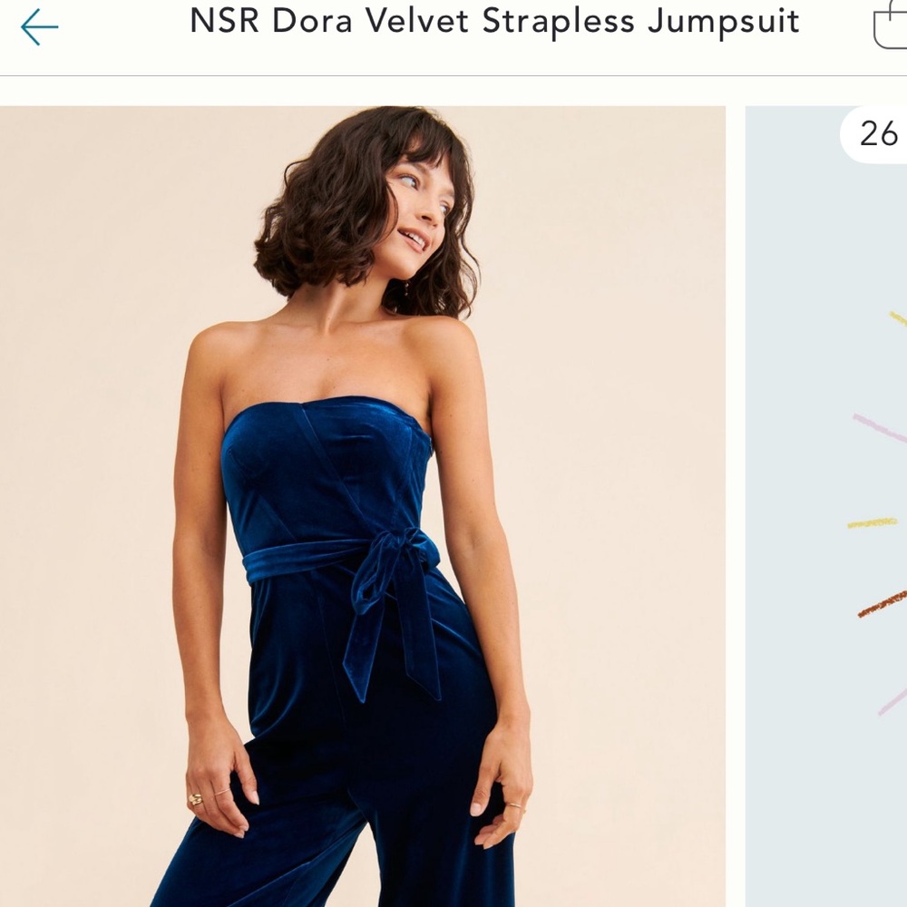 Strapless blue velvet jumpsuit - Picture 2 of 5